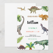 Verjaardagsfeestje uitnodiging voor dinosaurus (Voorkant / Achterkant)