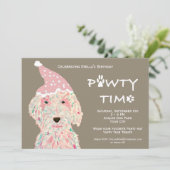 Verjaardagsfeestje uitnodiging voor honden (Pawty  (Staand voorkant)