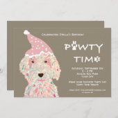 Verjaardagsfeestje uitnodiging voor honden (Pawty  (Voorkant / Achterkant)