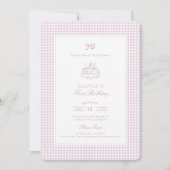 Verjaardagsfeestje uitnodiging voor Roze Gingham m (Voorkant)