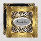 Verjaardagsfeestje uitnodiging zebra en goud (Voorkant / Achterkant)