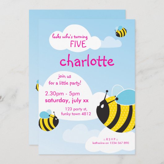 VERJAARDAGSFEESTJE UITNODIGT :: bijen in de lucht  Kaart (Voorkant / Achterkant)