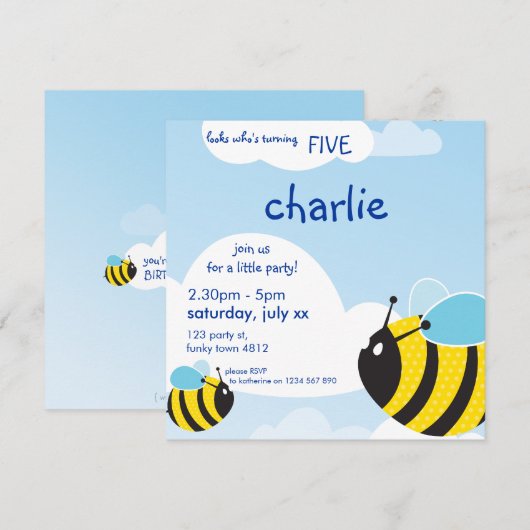 VERJAARDAGSFEESTJE UITNODIGT :: bijen in de lucht Kaart (Voorkant / Achterkant)