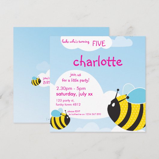 VERJAARDAGSFEESTJE UITNODIGT :: bijen in de lucht  Kaart (Voorkant / Achterkant)