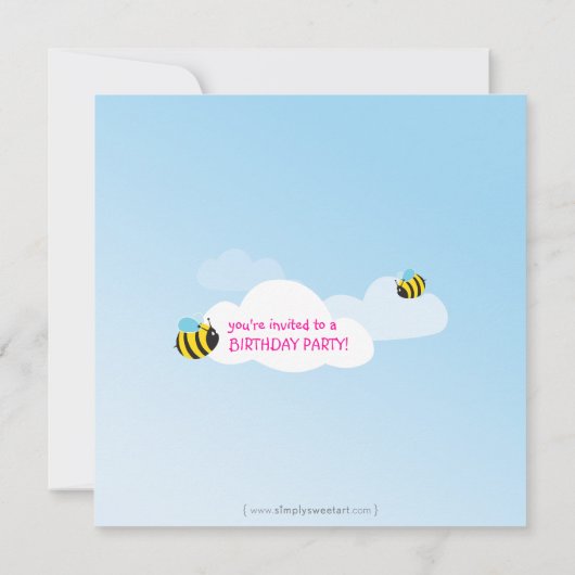 VERJAARDAGSFEESTJE UITNODIGT :: bijen in de lucht  Kaart (Achterkant)