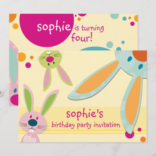 VERJAARDAGSFEESTJE UITNODIGT :: Bunny's peeking 1L Kaart (Voorkant / Achterkant)