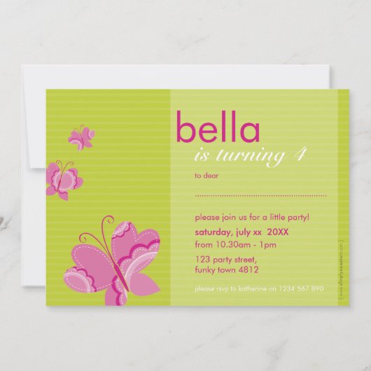 VERJAARDAGSFEESTJE UITNODIGT :: flutterby butterfl Kaart (Achterkant)