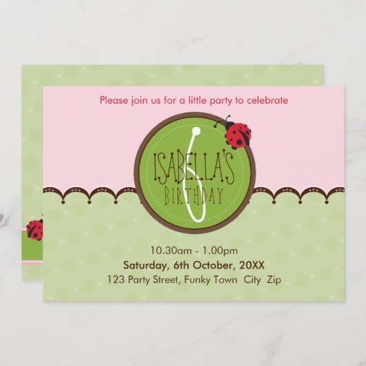 VERJAARDAGSFEESTJE UITNODIGT :: ladybird 4L Kaart (Voorkant / Achterkant)