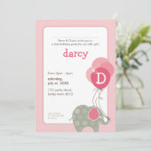 VERJAARDAGSFEESTJE UITNODIGT :: olifant + ballonne Kaart (Staand voorkant)