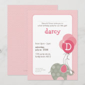 VERJAARDAGSFEESTJE UITNODIGT :: olifant + ballonne Kaart (Voorkant / Achterkant)