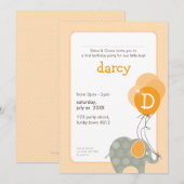 VERJAARDAGSFEESTJE UITNODIGT:: olifant + ballonnen Kaart (Voorkant / Achterkant)