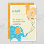 VERJAARDAGSFEESTJE UITNODIGT:: olifant + ballonnen Kaart (Voorkant / Achterkant)