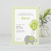 VERJAARDAGSFEESTJE UITNODIGT:: olifant + ballonnen Kaart (Staand voorkant)