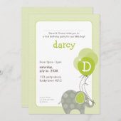 VERJAARDAGSFEESTJE UITNODIGT:: olifant + ballonnen Kaart (Voorkant / Achterkant)