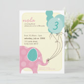 VERJAARDAGSFEESTJE UITNODIGT:: olifant + ballonnen Kaart (Staand voorkant)