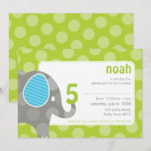 VERJAARDAGSFEESTJE UITNODIGT :: olifant + nummer 1 Kaart (Voorkant / Achterkant)