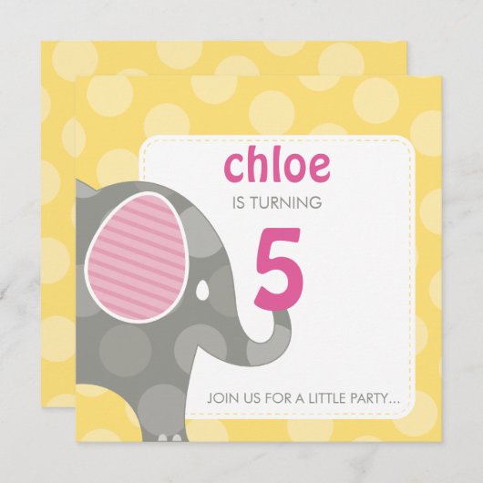 VERJAARDAGSFEESTJE UITNODIGT :: olifant + nummer 3 Kaart (Voorkant / Achterkant)