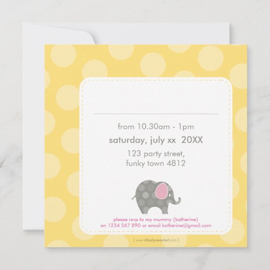 VERJAARDAGSFEESTJE UITNODIGT :: olifant + nummer 3 Kaart (Achterkant)