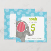 VERJAARDAGSFEESTJE UITNODIGT :: olifant + nummer 4 Kaart (Voorkant / Achterkant)