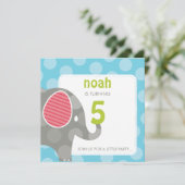 VERJAARDAGSFEESTJE UITNODIGT :: olifant + nummer 4 Kaart (Staand voorkant)