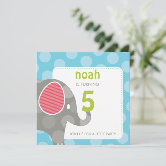 VERJAARDAGSFEESTJE UITNODIGT :: olifant + nummer 4 Kaart (Staand voorkant)