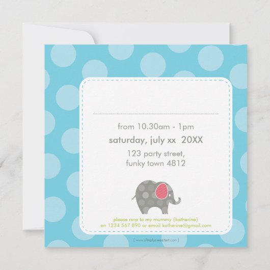 VERJAARDAGSFEESTJE UITNODIGT :: olifant + nummer 4 Kaart (Achterkant)