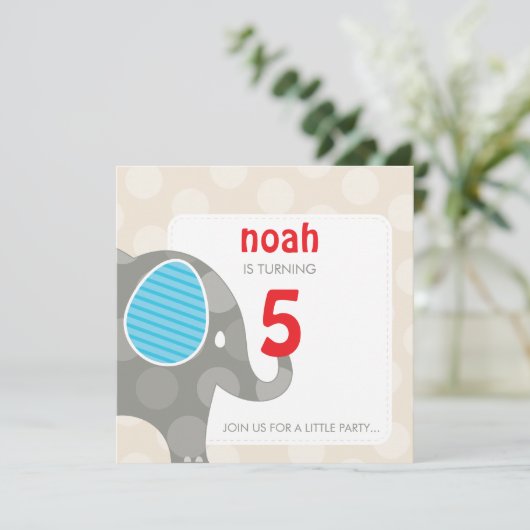 VERJAARDAGSFEESTJE UITNODIGT :: olifant + nummer 4 Kaart (Staand voorkant)