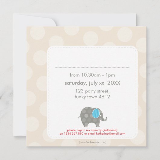 VERJAARDAGSFEESTJE UITNODIGT :: olifant + nummer 4 Kaart (Achterkant)