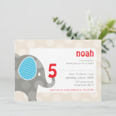 VERJAARDAGSFEESTJE UITNODIGT :: olifant + nummer 4 Kaart (Staand voorkant)