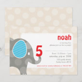 VERJAARDAGSFEESTJE UITNODIGT :: olifant + nummer 4 Kaart (Voorkant / Achterkant)