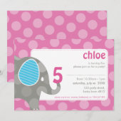 VERJAARDAGSFEESTJE UITNODIGT :: olifant + nummer 5 Kaart (Voorkant / Achterkant)