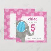 VERJAARDAGSFEESTJE UITNODIGT :: olifant + nummer 5 Kaart (Voorkant / Achterkant)