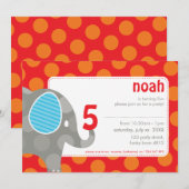 VERJAARDAGSFEESTJE UITNODIGT :: olifant + nummer 6 Kaart (Voorkant / Achterkant)