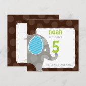 VERJAARDAGSFEESTJE UITNODIGT :: olifant + nummer 7 Kaart (Voorkant / Achterkant)