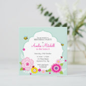 VERJAARDAGSFEESTJE UITNODIGT :: tuinbloemen 2 Kaart (Staand voorkant)