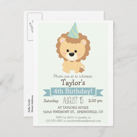 Verjaardagsfeestje van baby Lion Kind Uitnodiging Briefkaart (Voorkant / Achterkant)