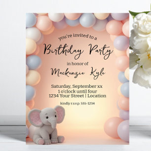 Verjaardagsfeestje van Baby Olifant en Ballonnen Kaart