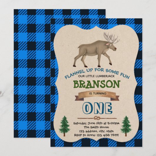 Verjaardagsfeestje van blauwe houthakkers eland kaart (Voorkant / Achterkant)