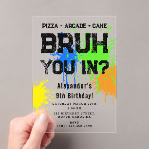 Verjaardagsfeestje van Bruh Boy Neon Graffiti Tien Acryl Uitnodigingen