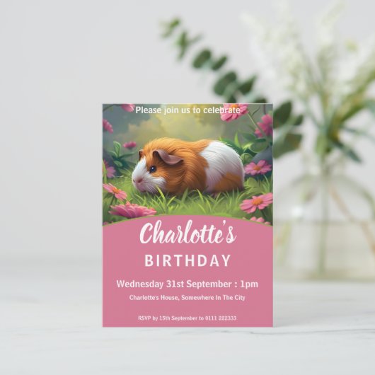 Verjaardagsfeestje van cavia's uitnodiging briefkaart (Staand voorkant)