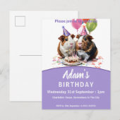 Verjaardagsfeestje van cavia's uitnodiging briefkaart (Voorkant / Achterkant)