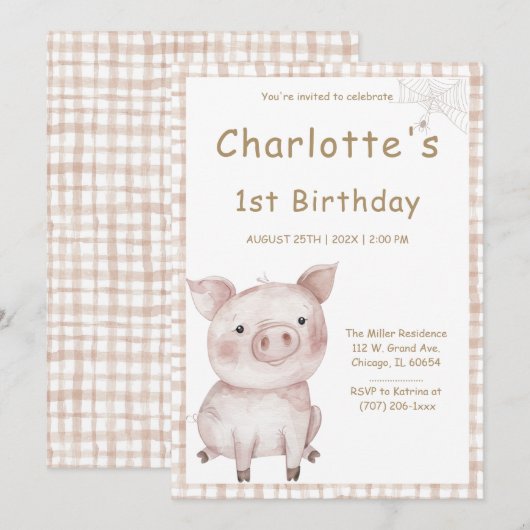 Verjaardagsfeestje van Charlotte's Web Kaart (Voorkant / Achterkant)