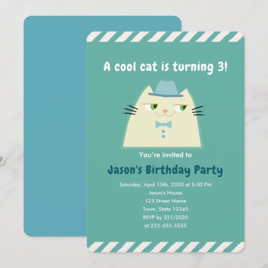 Verjaardagsfeestje van de Cool Cat Boys Kaart (Voorkant / Achterkant)