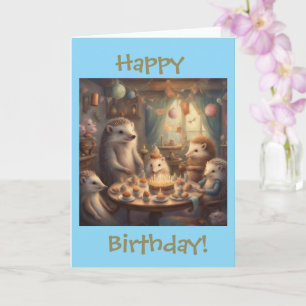 Verjaardagsfeestje van de grillige egel kaart