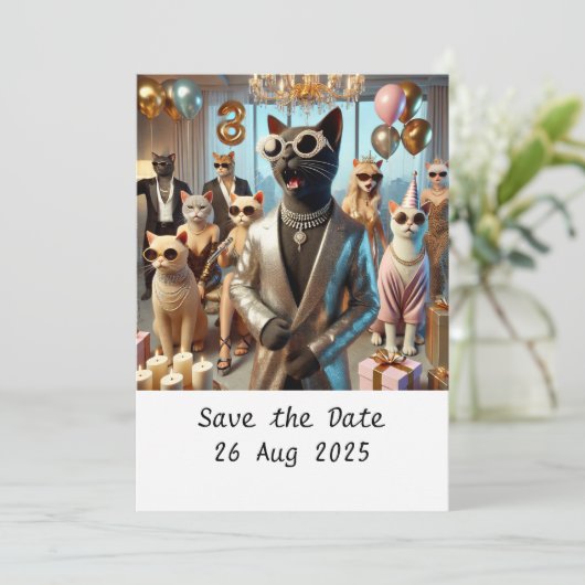 Verjaardagsfeestje van de kat kaart (Staand voorkant)