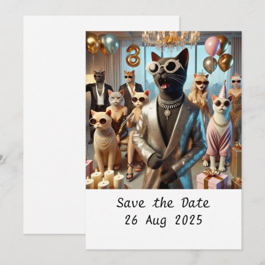 Verjaardagsfeestje van de kat kaart (Voorkant / Achterkant)