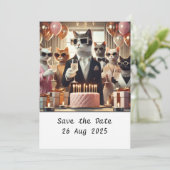 Verjaardagsfeestje van de kat kaart (Staand voorkant)