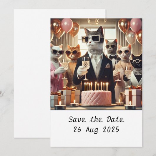 Verjaardagsfeestje van de kat kaart (Voorkant / Achterkant)