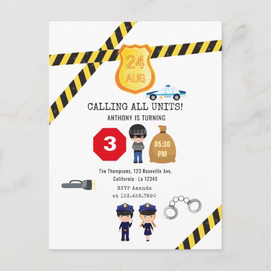Verjaardagsfeestje van de politie briefkaart (Voorkant)