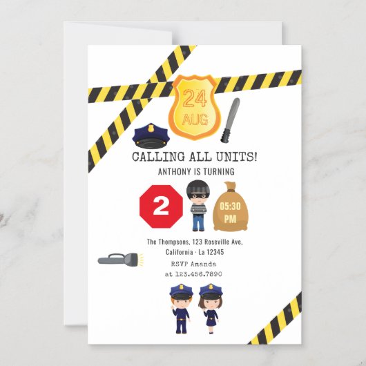 Verjaardagsfeestje van de politie magnetische uitnodiging (Voorkant)